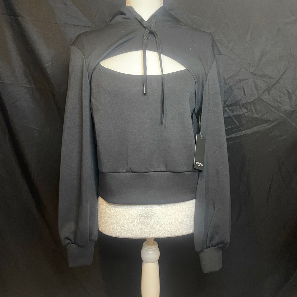Lanston Sport Gray Cut Out Long Sleeve Hoodie